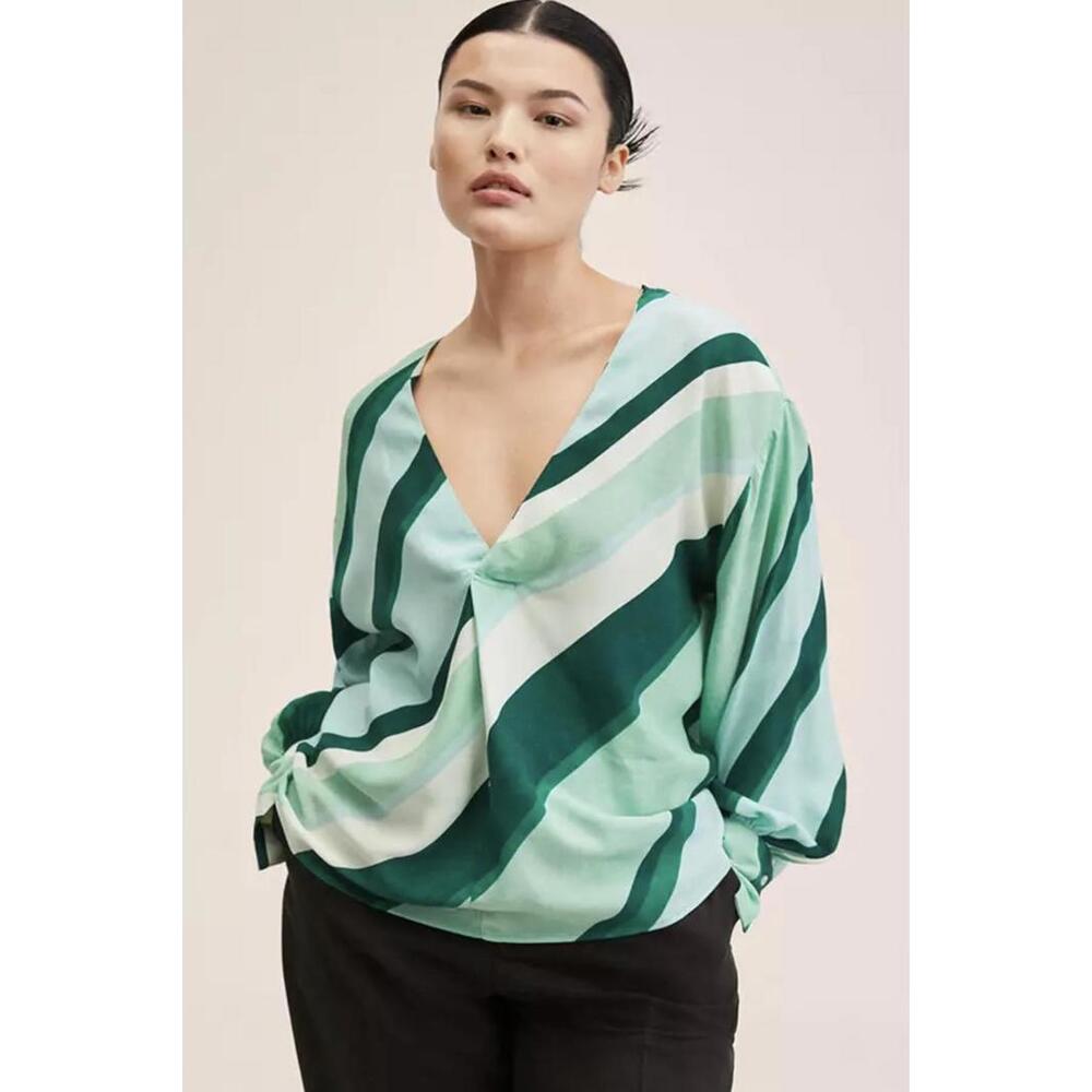Mango oversized printed blouse- Green‎ stripe